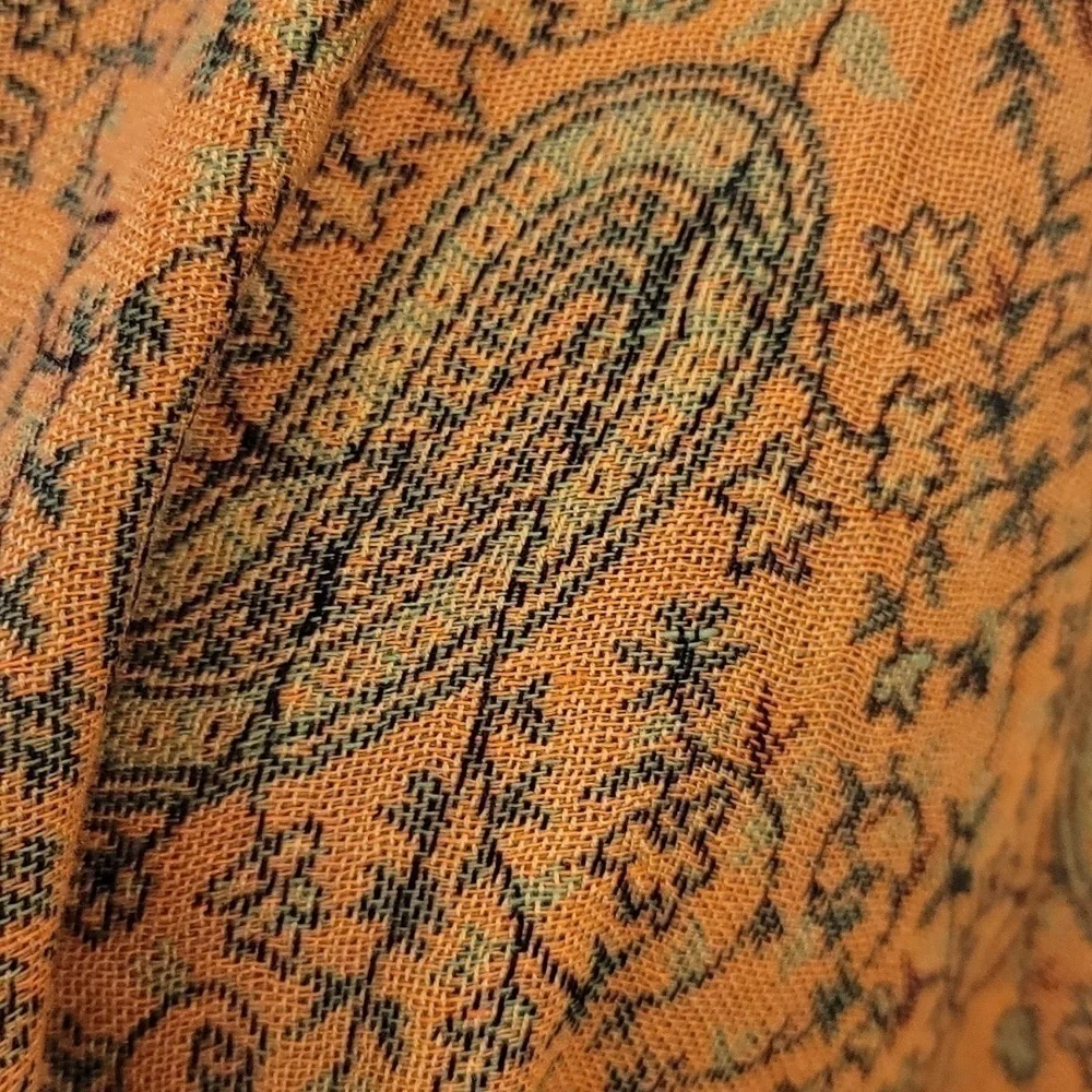 Pashmina Shawl Burnt Orange And Green Paisley Cashmere And Silk Blend
